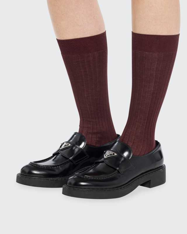 Solid Ribbed Cotton Knee High Socks